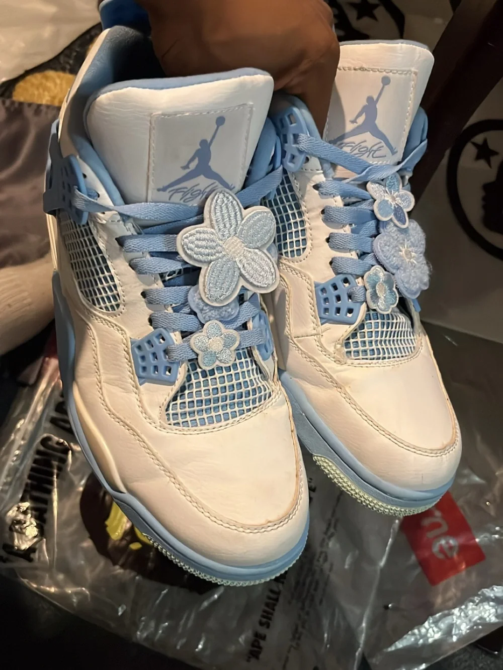 Jordan Girls' White and Light Blue Floral Lace-Up Sneakers